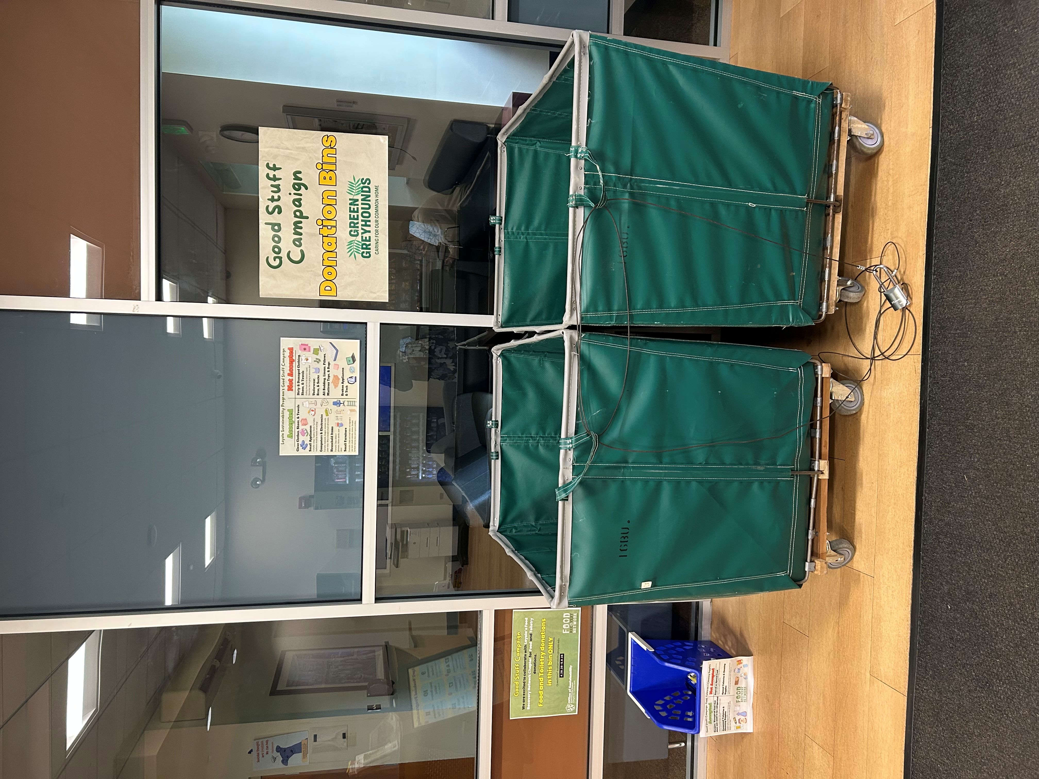 Photograph of collection bins for the Good Stuff Campaign