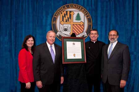 Dean Leggio, Father Linnane, Randall M. Griffin, and Barry Rosen