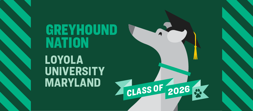 Facebook Cover: Greyhound Nation Loyola University Maryland Class of 2026 with cartoon greyhound in graduation cap