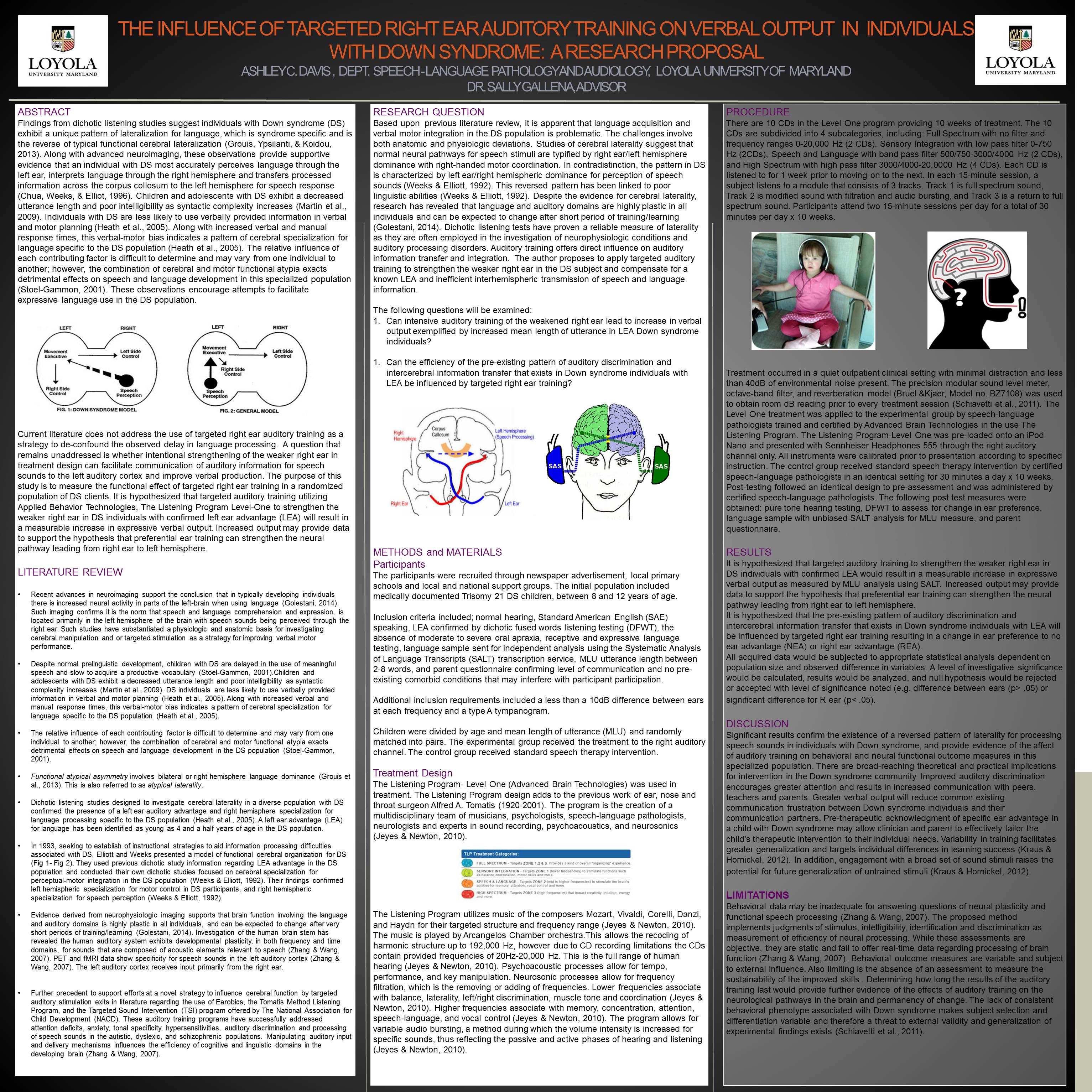 poster image: 'The Influence of Targeted Right Ear Auditory Training on Verbal Output in Down Syndrome Individuals'