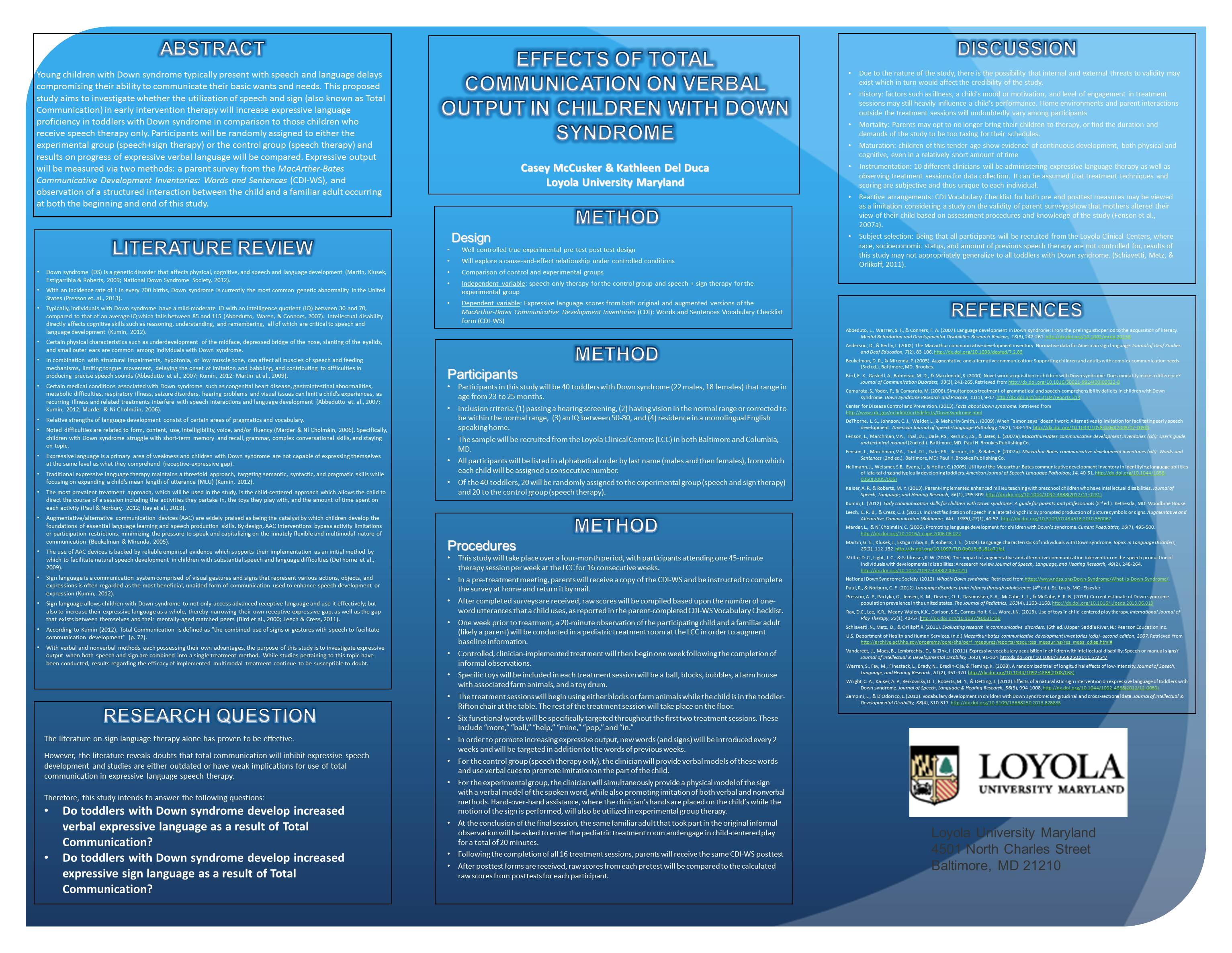 poster image: 'Effects of Total Communication on Verbal Output in Children with Down Syndrome'