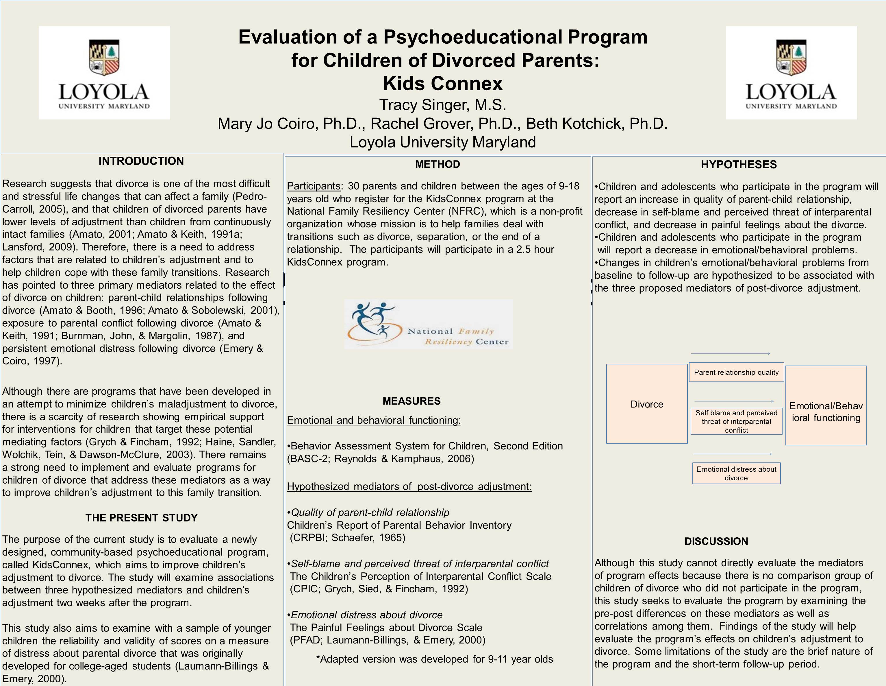 poster image: 'Evaluation of a Psychoeducational Program for Children of Divorced Parents: Kids Connex'