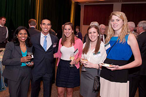 Marianne Ward, Ph.D., with Global Studies Club officers, David Kessler, Erin Cahill, Mary Richardson, and Barbara Reilly, all Class of 2013, at the pre-lecture reception