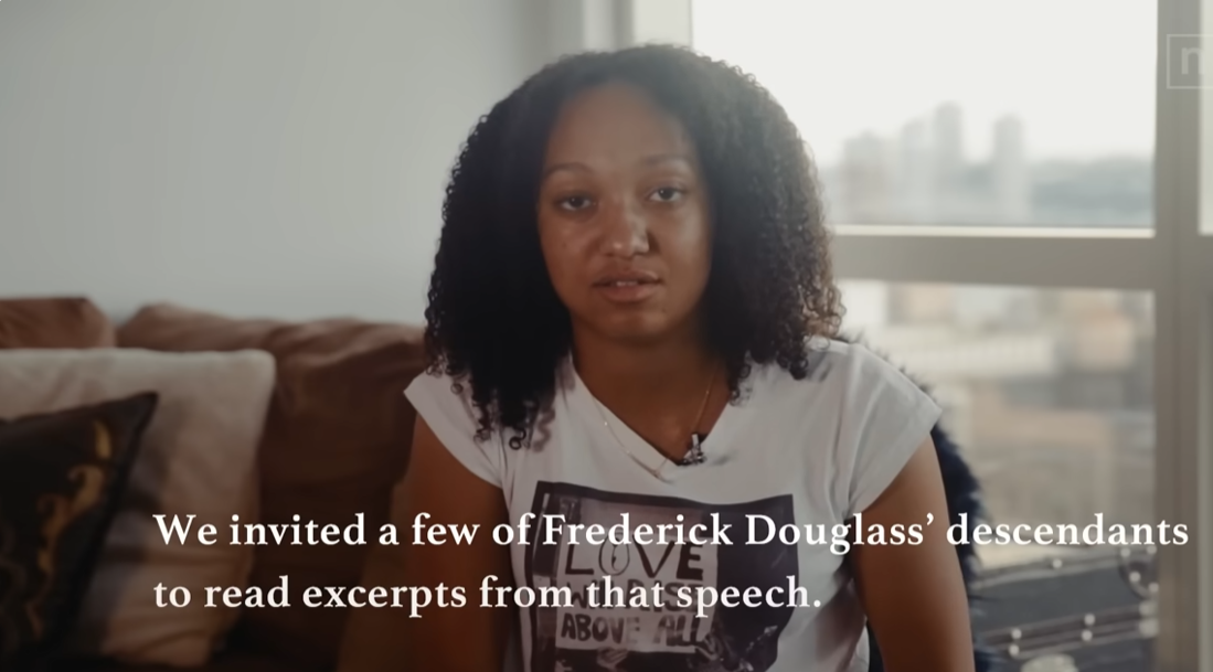A descendant of Frederick Douglass reads and responds to excerpts of his famous speech, “What to the Slave is the Fourth of July? - Press enter to play