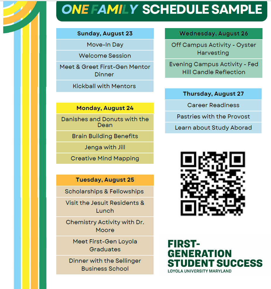 Schedule for First Gen Pre Fall