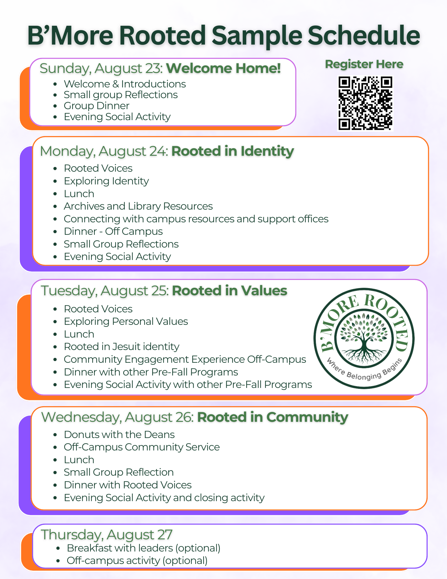 pre fall schedule