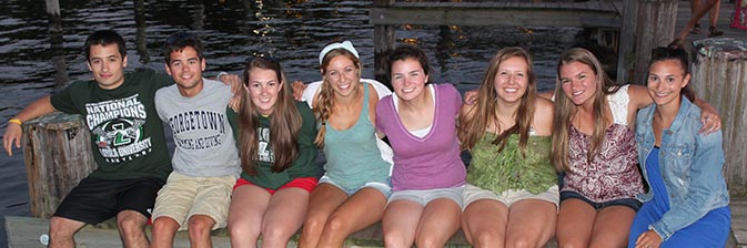 Students on pier during orientation