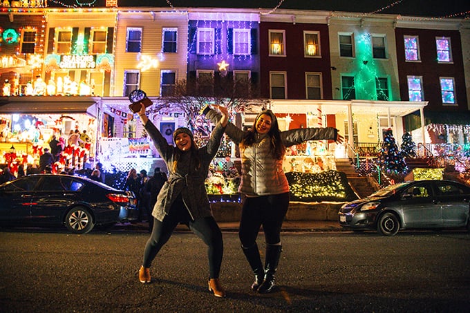 Students posing at Miracle on 34th Street Lights