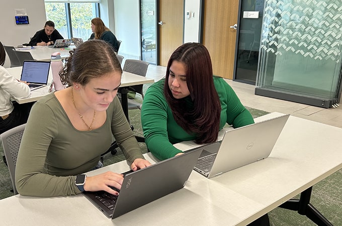 A student sits in the Career Center in a consultation
