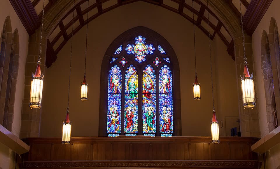 Stained glass window in the chapel