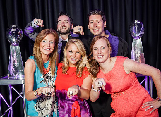 Dave, Jay, Kate, Molly, Kelly, and Eddie in group photo showing off their rings.