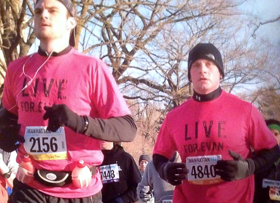 Danny and Brian running in red shirts in memory of Evan.