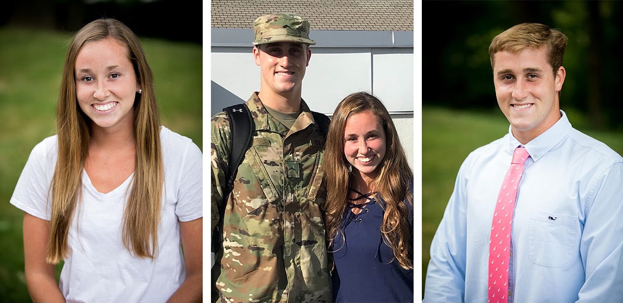 Left: Anne Hayburn portrait. Middle: Jimmy Hayburn poses for photograph with sister Anne while wearing a ROTC uniform. Right: Jimmy Hayburn portrait