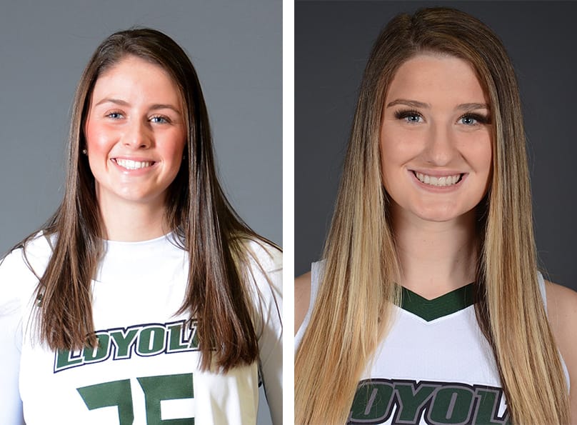 Left: Ava Therien basketball portrait. Right: Isabella Therien basketball portrait