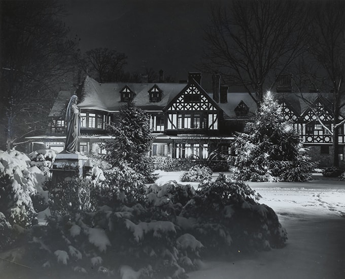 The Loyola Humaninities Building in the snow, circa 1930s-1950s