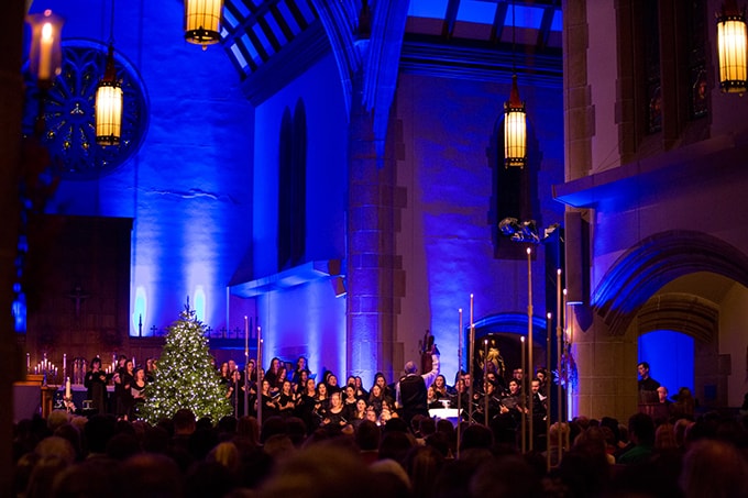 The Loyola University Chapel Choir performing for Lessons and Carols in the Alumni Memorial Chapel