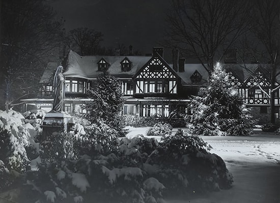 The Loyola Humaninities Building in the snow, circa 1930s-1950s