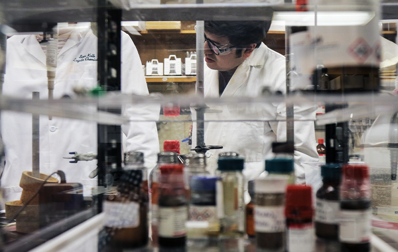 Loyola students in a science lab