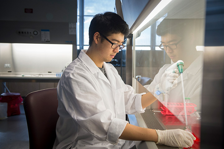 Student working in lab space in Donnelly Science building