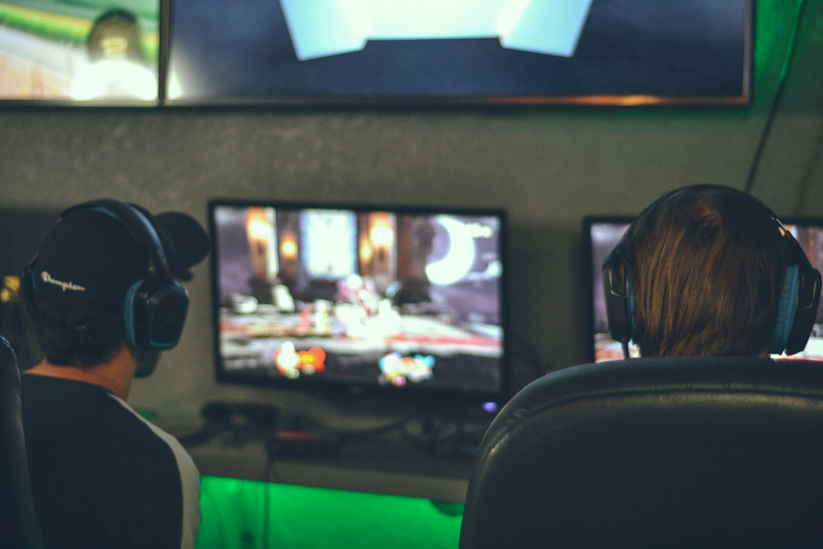 Two young men playing a video game
