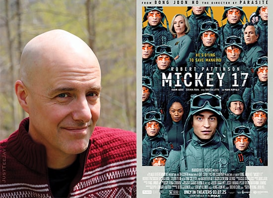 Collage of Edward Ashton, Ph.D., ’91 and a movie poster for Mickey 17