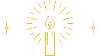 line art illustration of a candle and stars
