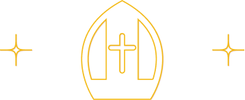 line art illustration of a papal hat and stars