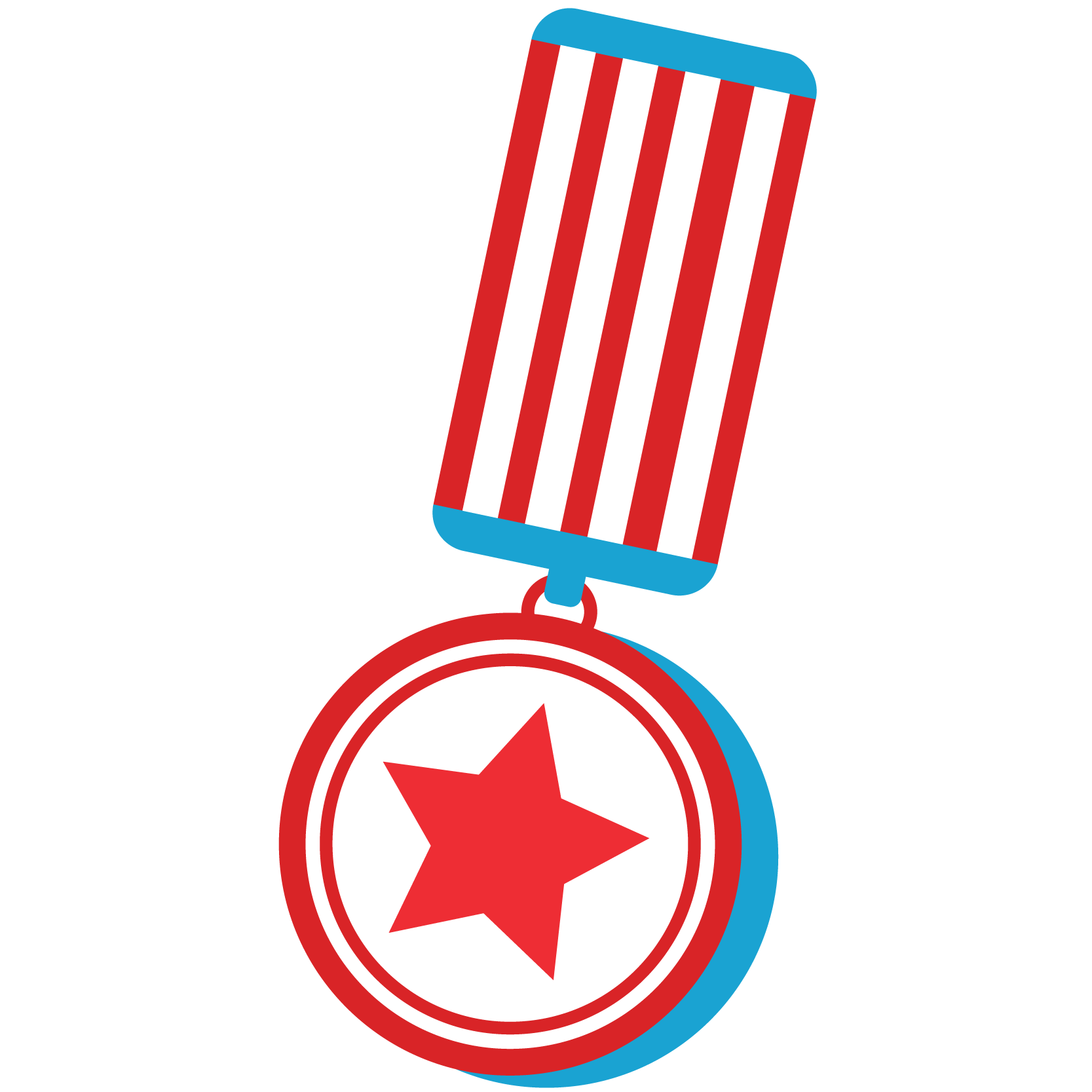 Red, white, and blue colored icon of a military medal