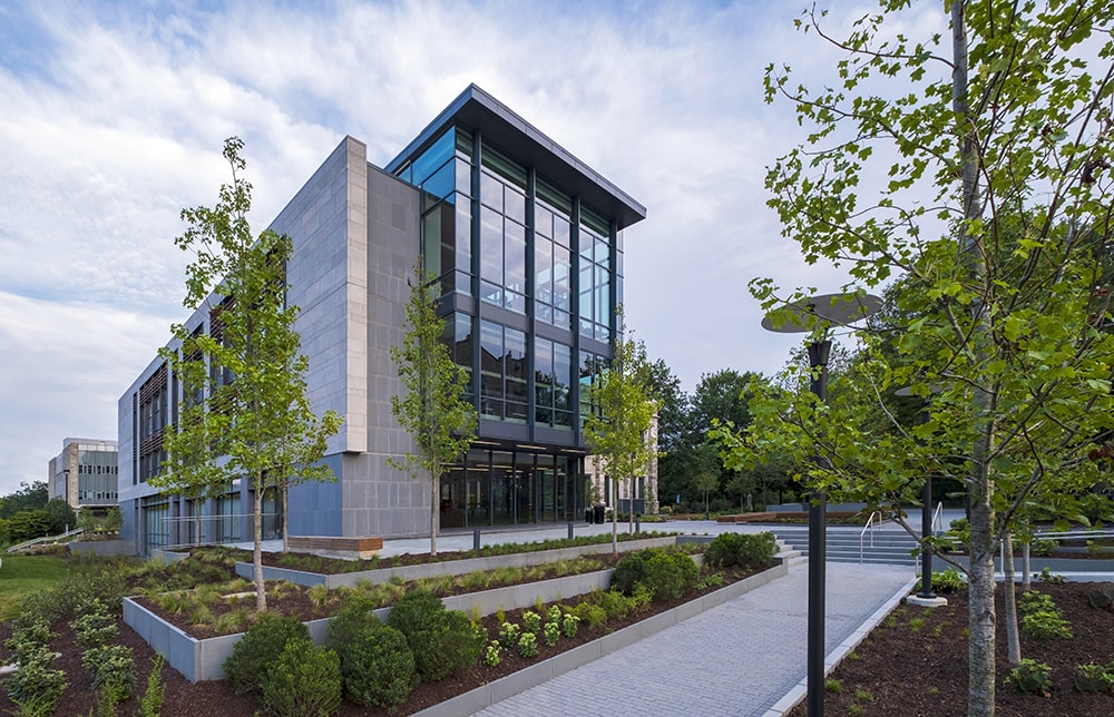 Exterior of the Miguel B. Fernandez Family Center for Innovation and Collaborative Learning on a bright day