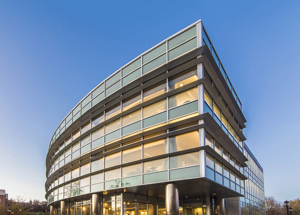 An angled photo of the front of the Loyola Notre Dame Library