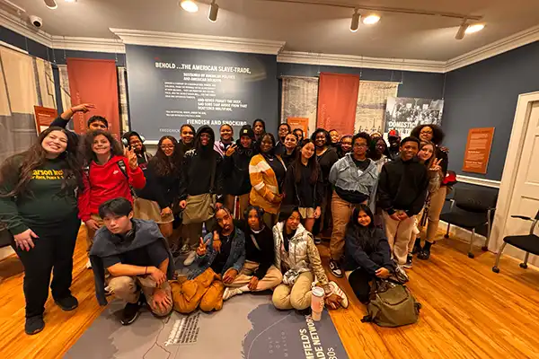 Students gather for backpack journalism program with the Karson Institute
