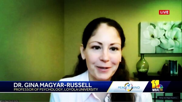 Gina Magyar-Russell, Ph.D., on WBAL discussing self-care tips