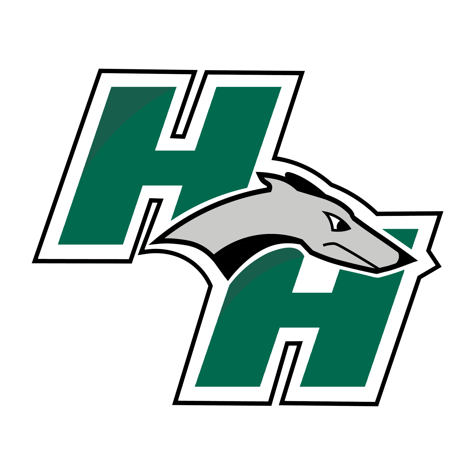 two H with a head of greyhound at the middle