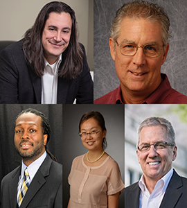 From upper left to lower right: Robert Helfenbein, Ph.D., associate dean of Loyola’s School of Education and professor of curriculum studies, L. Mickey Fenzel, Ph.D., ’85, professor and chair of the pastoral counseling department, Walter Reap, principal of Cristo Rey Jesuit High School, Qi Shi, Ph.D., assistant professor of education in the School Counseling program, and Peter Litchka, Ed.D., professor and director of the educational leadership program