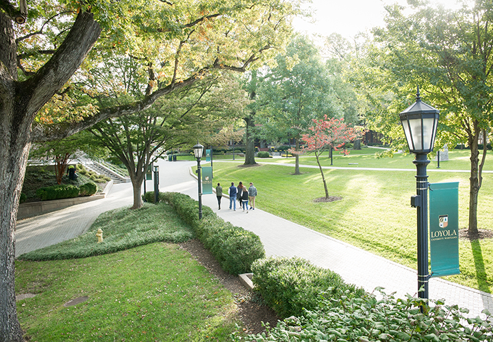 Loyola University Maryland quad on a sunny, spring day