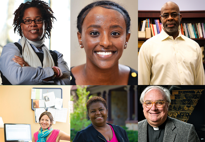 Karsonya Wise Whitehead, Ph.D., Helina Haile, M.A., H. Lovell Smith, Ph.D., Erin O’Keefe, ’03, Cheryl Moore-Thomas, Ph.D., Rev. Timothy Brown, S.J.