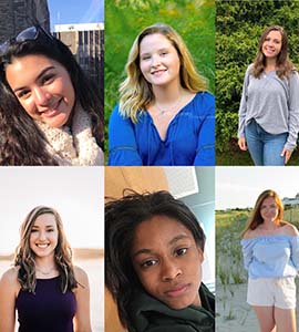 From top left to bottom right: Alejandra Martinez, ’22, Fiona Pierce, ’22, Mackenzie Shelley, ’22, Anna Tignor, ’22, Joy Walker, ’22, and Erin Wilson, ’22