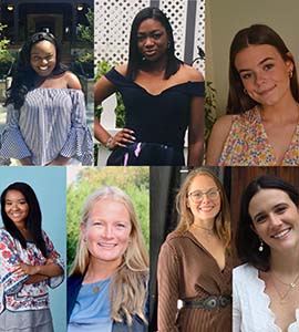 From top-left to bottom-right: Angel Aubourg, ’22, Esther Agyeman Badu, ’23, Katherine FitzGerald, ’23, Christina Renée Gambrell, ’23, Julia Koller, ’23, Isis Ariana Santoni Morro, ’23, and Jacqueline Raquel Pineda, ’23