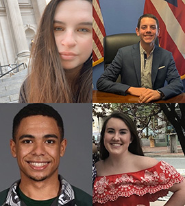 Upper left to bottom right: Elena Johnston, ’24, Juan Lopez, ’24, Joshua Rafferty, ’24, and Kelly Reynolds, ’24