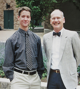 Adam Phillippy, ’02, senior investigator at the National Human Genome Research Institute (NHGRI), National Institutes of Health (NIH), pictured with Arthur Delcher, Ph.D., professor emeritus of computer science