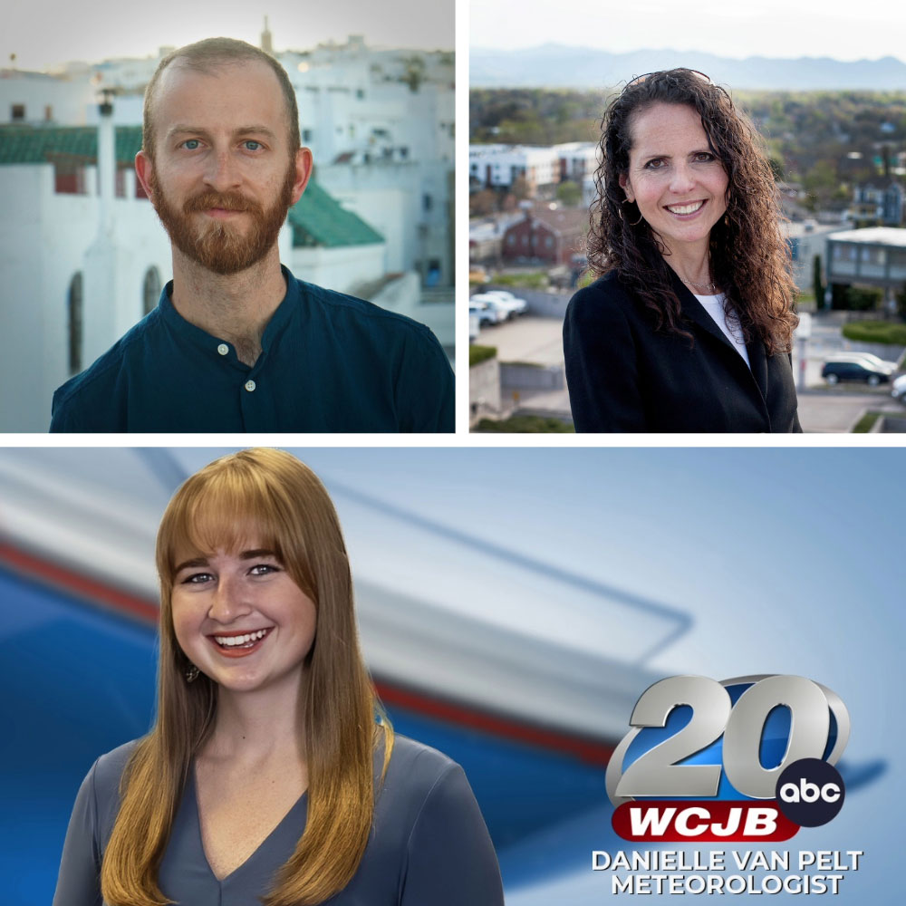 Clockwise from top left: Danny Zawodny, Karen Chávez, and Danielle Van Pelt.