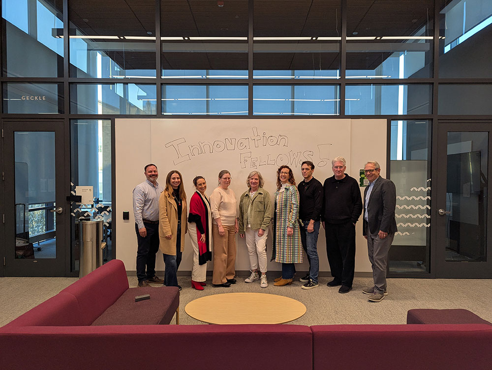 The first cohort of faculty innovation fellows, pictured from left to right: Michael Tangrea, Nune Hovhannisyan, Kim Hart, Janine Holc, Christy DeVader, Kelly Keane, Kerry Boeye, Thomas Lyon,  and Jon Weinstein (not pictured: Carrie Lang)