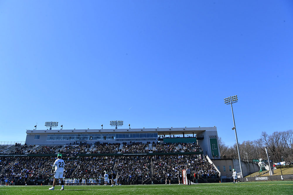 A men's lacrosse game between Loyola and Johns Hopkins at Ridley Athletic Complex in 2023.