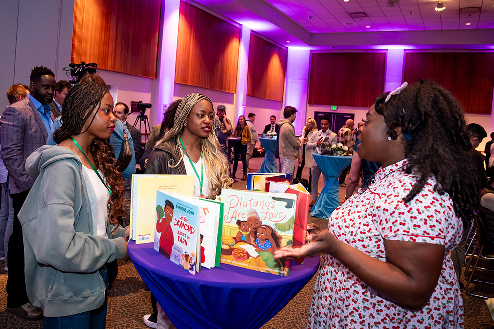 Araba Maze (right), founder of Storybook Maze, with students Ofure Adubor (far left) and Ebahi Adubor (middle)