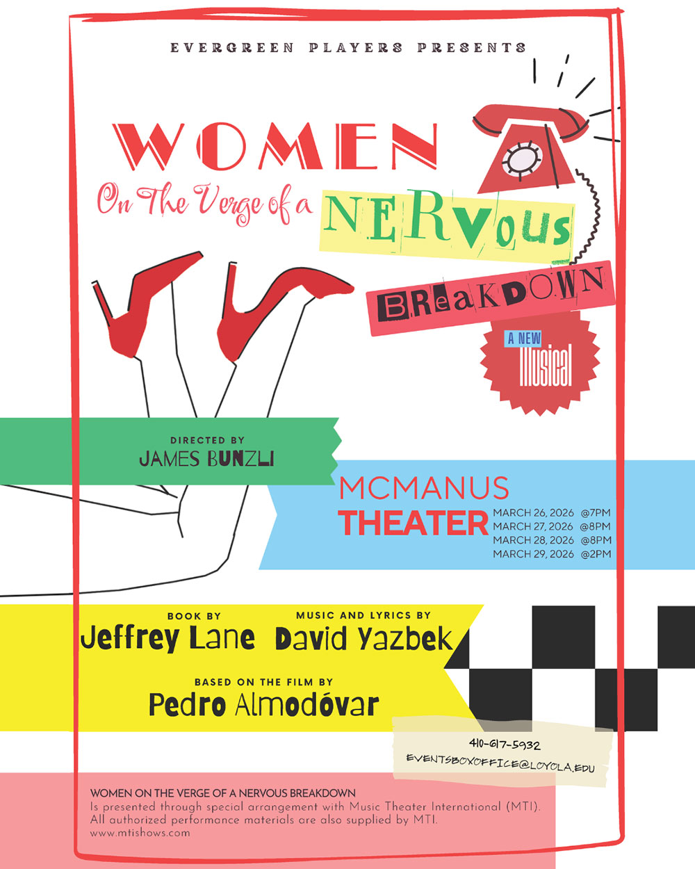 Promotional poster for Women on the Verge of a Nervous Breakdown, a musical adaptation by the Evergreen Players