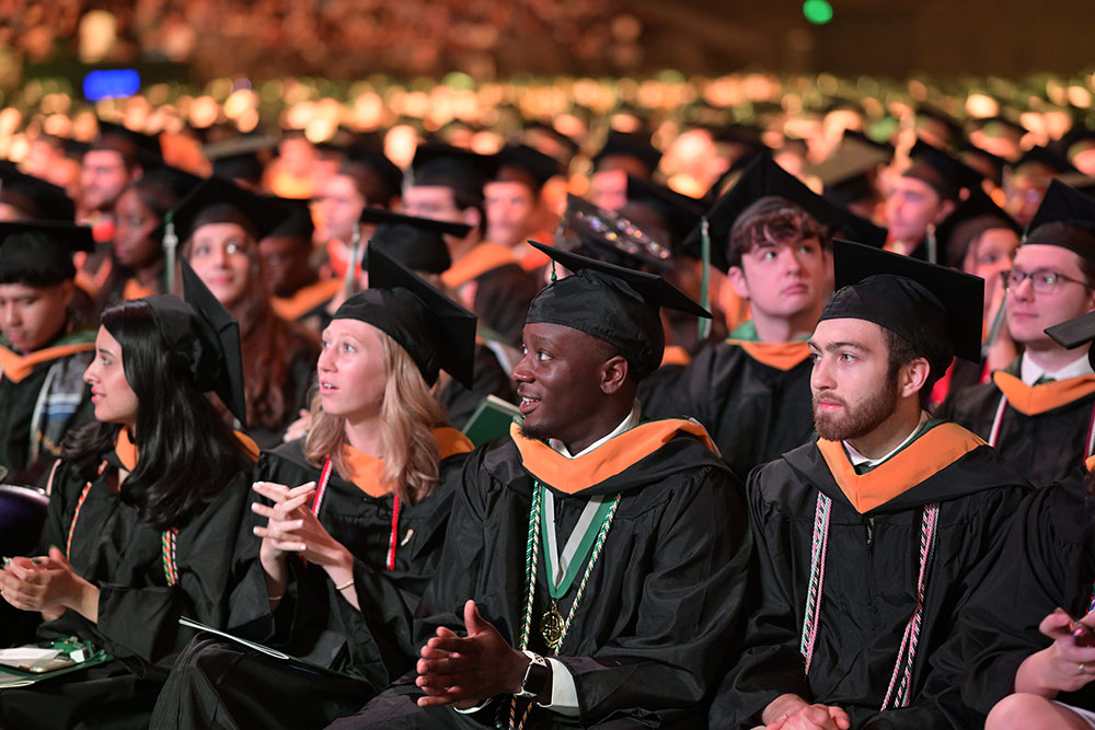 Members of the Class of 2025 at the University’s 172nd Commencement Exercises during a ceremony at the CFG Bank Arena in downtown Baltimore on Saturday, May 17, 2025