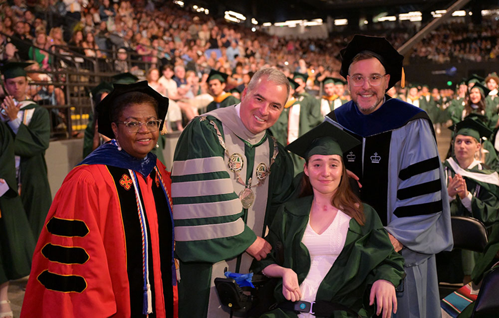 Cheryl Moore-Thomas, Ph.D., provost and senior vice president; Terrence M. Sawyer, J.D., president of Loyola University Maryland; Julia Mikulska, '26; Frank D. Golom, Ph.D., '04, dean of Loyola College