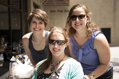 Three students outside the Student Center