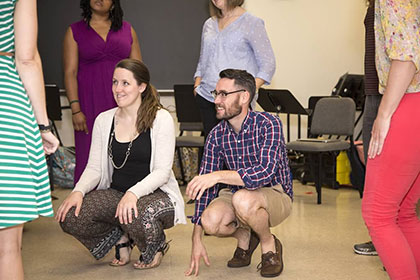 Loyola students in the choir room