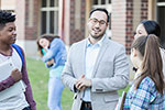 School principal talking to students